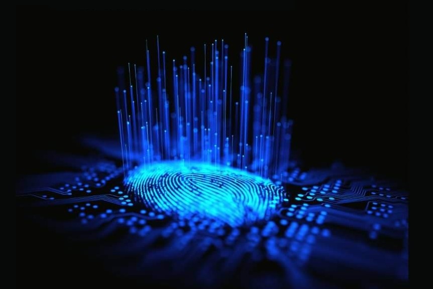 Police record check online (CPIC) — digital fingerprint illustration